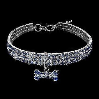 Pet Bone Collar, 3 Rows Rhinestones Crystal Elastic Necklace