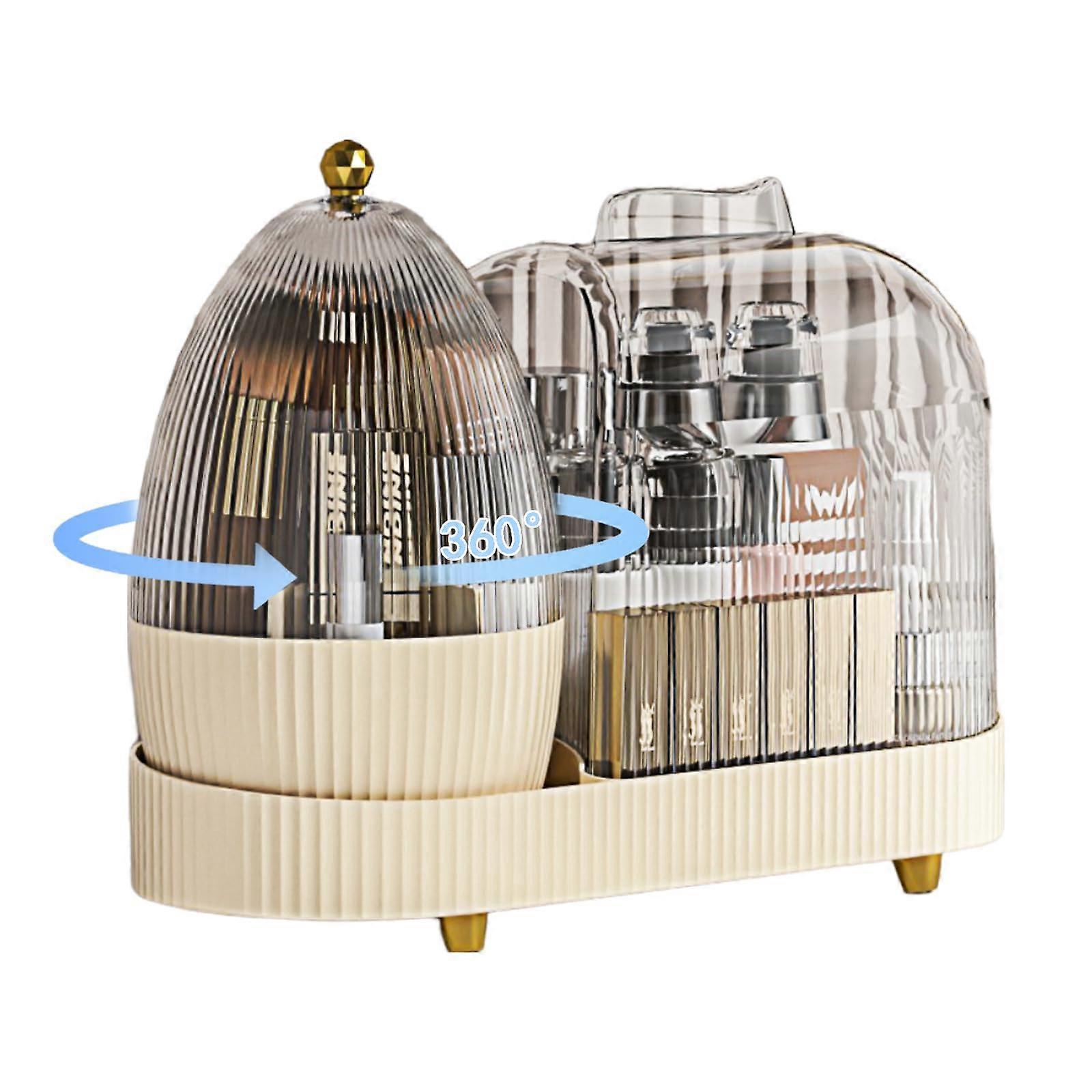Rotating Makeup Organizer for Vanity with Brush Holder, Large Cosmetic Storage, Clear Acrylic Display for Lotions