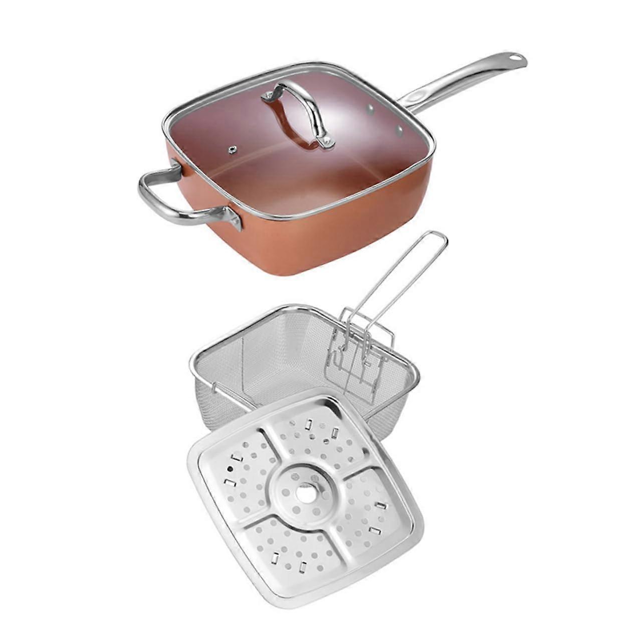 3 in 1 Non-Stick Aluminum Cookware Set with Deep Pot, Fry Basket, and Steam Rack for Healthy Cooking and Easy Cleaning