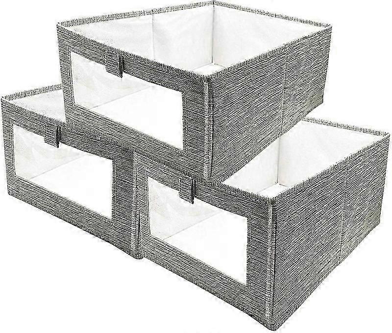 صندوق تخزين ، 3 عبوات صناديق تخزين ، صندوق تخزين للملابس ، لعب الأطفال ، مجلة للمنزل ، المكتب ، الحضانة ، خزانة ، غرفة نوم (رمادي كبير) جيدا