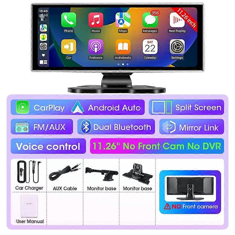 Car DVR 4K Dash Cam Dual Lens Wireless Carplay & Android Auto Video Recorder Monitor GPS Navigation 5G Wifi FM AUX