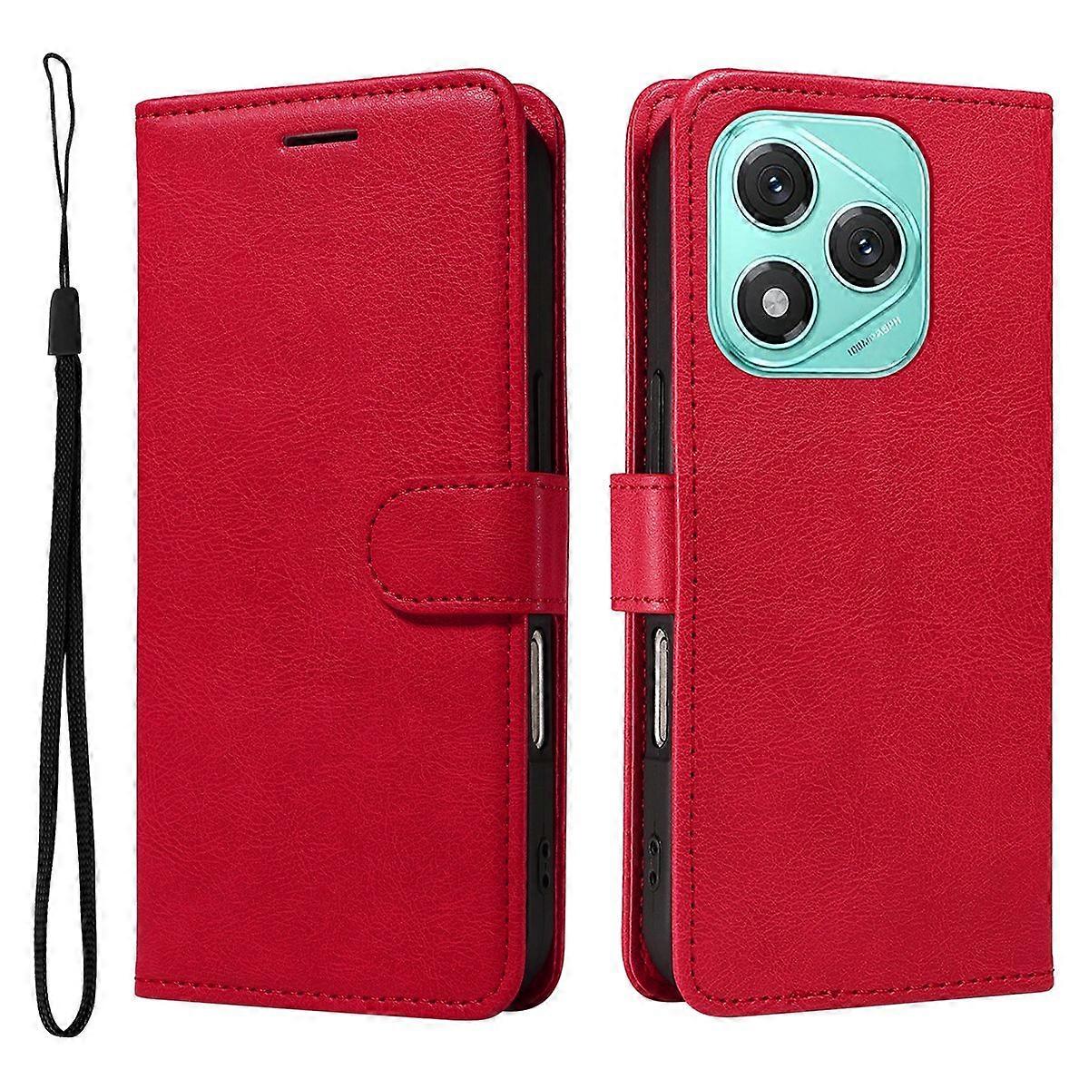 For Honor 400 Lite Leather Wallet Case with Strap Solid Color Phone Stand Cover