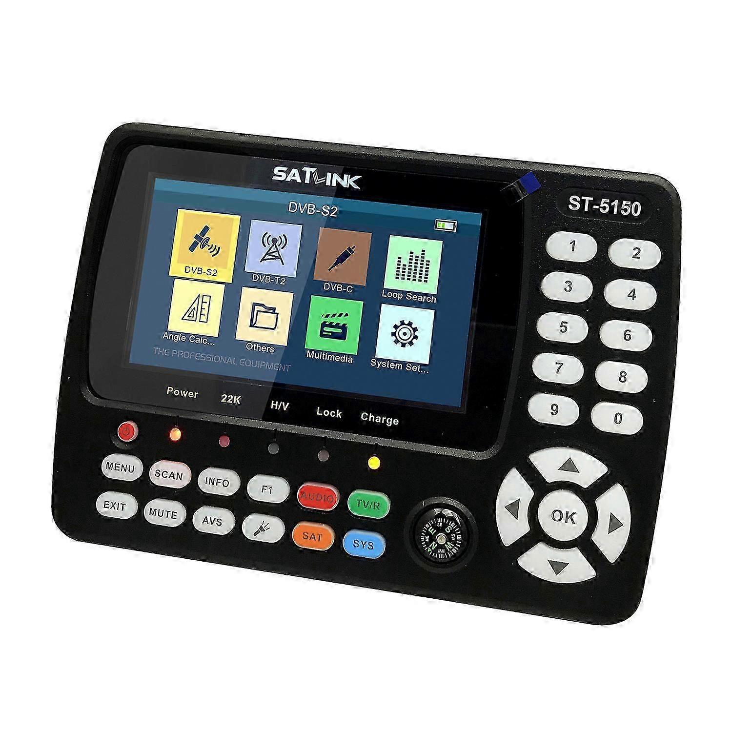 St-5150 Dvb-s2/t2/c Combo Hd Satellite Tv Signal Finder Digital Handheld Signal Meter Satellite Finder H.265 Hevc Mpeg-4 4.3 Inch Tft Lcd Eu Plug