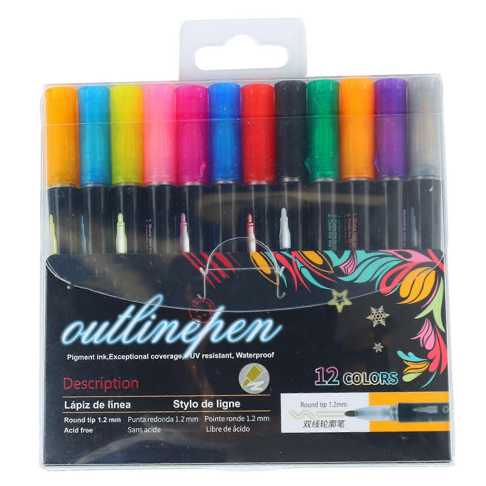 12Pcs Highlighter Assorted Colors Round Fiber Nib Quick Drying Press to Use Note Taking Pen for School Office Art