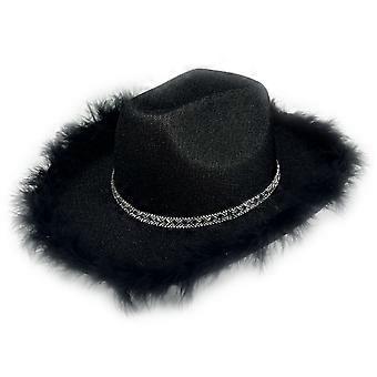 Cowgirl Hat for Adult Shimmering Cowboy Hat with Rhinestones Band Feathered Trim for Women Western Theme Party  black drill hair