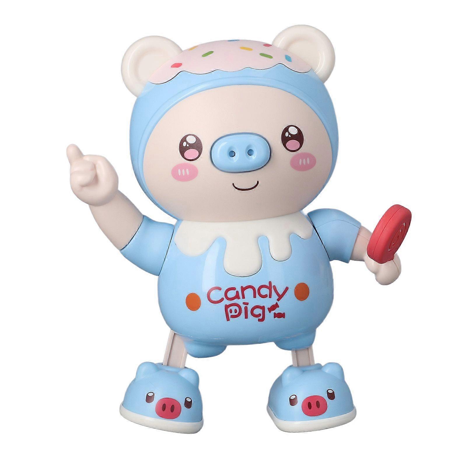 Electronic Dancing Piglet Toy Cool Light Music Kids Walking Animal Interactive Toy for Children Blue