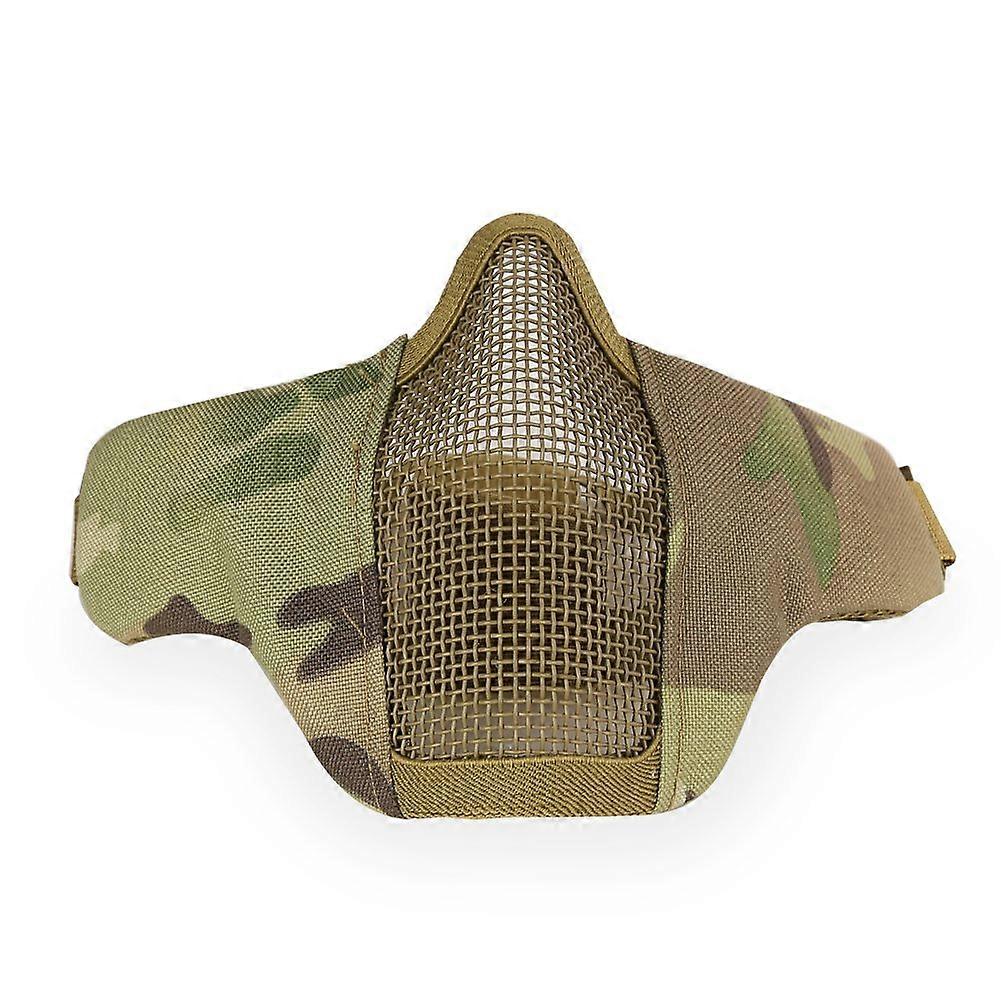 Adjustable Half Mask Under Face Steel Mesh Tactical Mask Military Style Comfortable for Airgun/Hunting/Paintball/Outdoor/Cycling/Multicam
