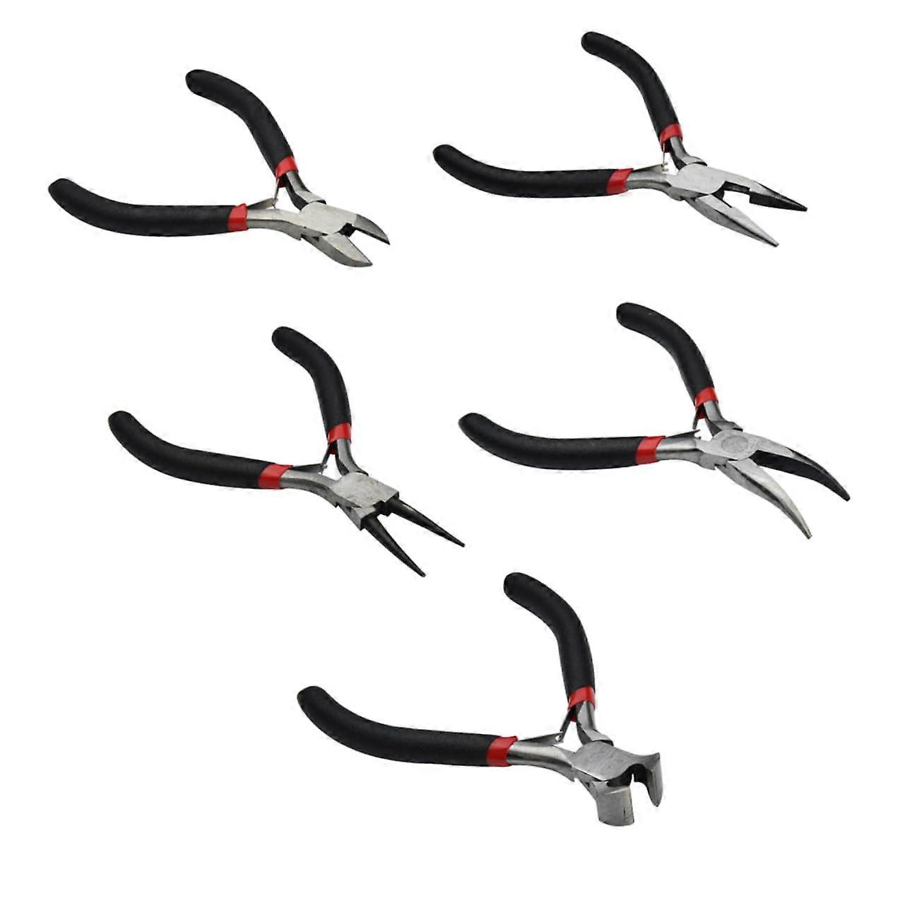Mini Jewelry Pliers 5-Piece Beading Tool Set Black Handles Compact