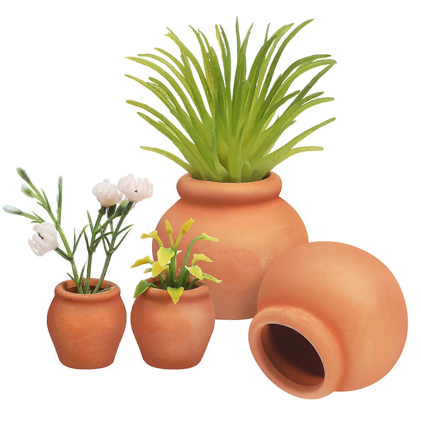 Mini Gardening Pots Round Shape Small Pots Terracotta Material Indoor Use 2.30X1.90X1.90CM Breeding Container 4Pcs