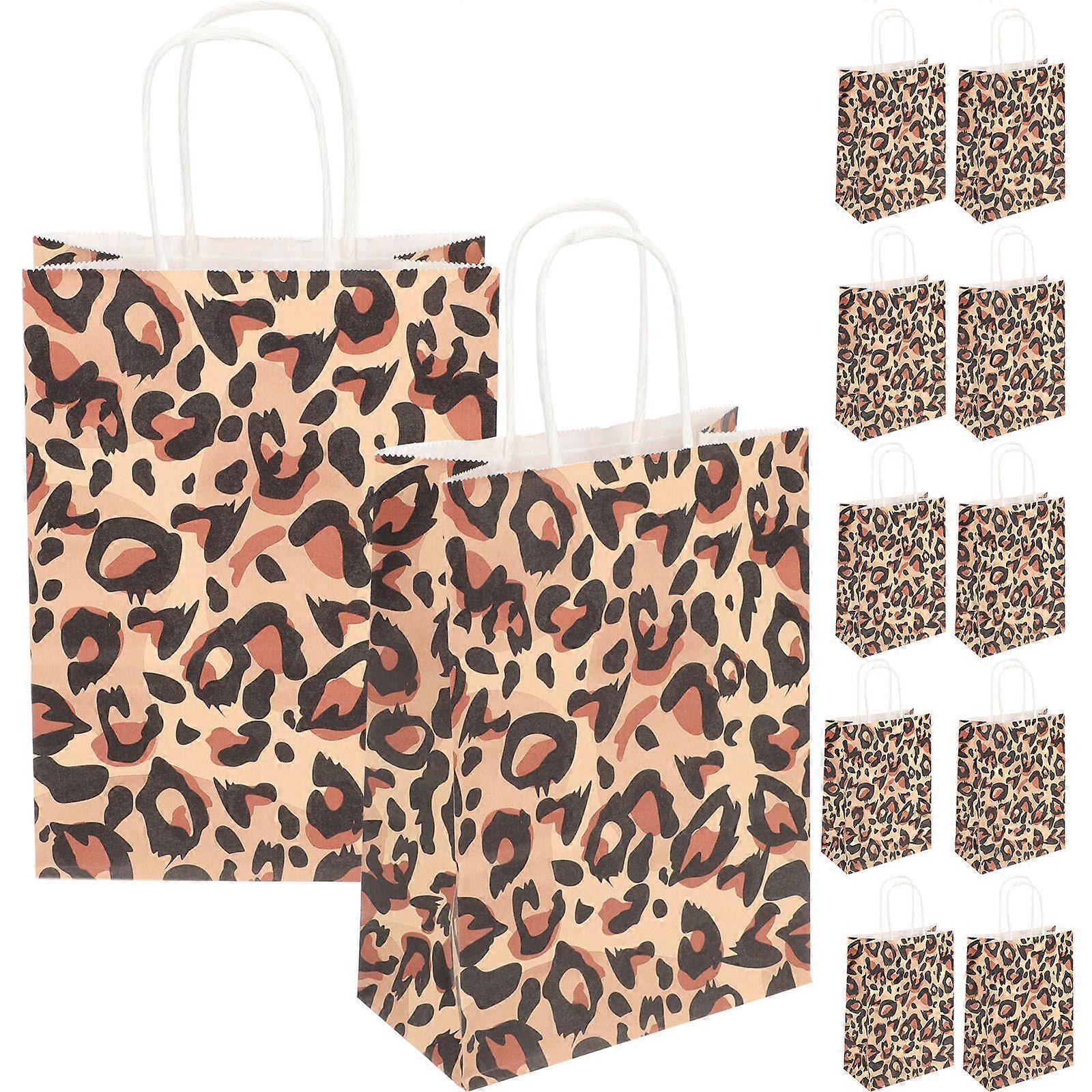 12pcs Animal Pattern Tote Bags, Creative Handheld Paper Bags for Shopping, Sturdy Handles, Leopard Print Design for Sweets and Treats Storage