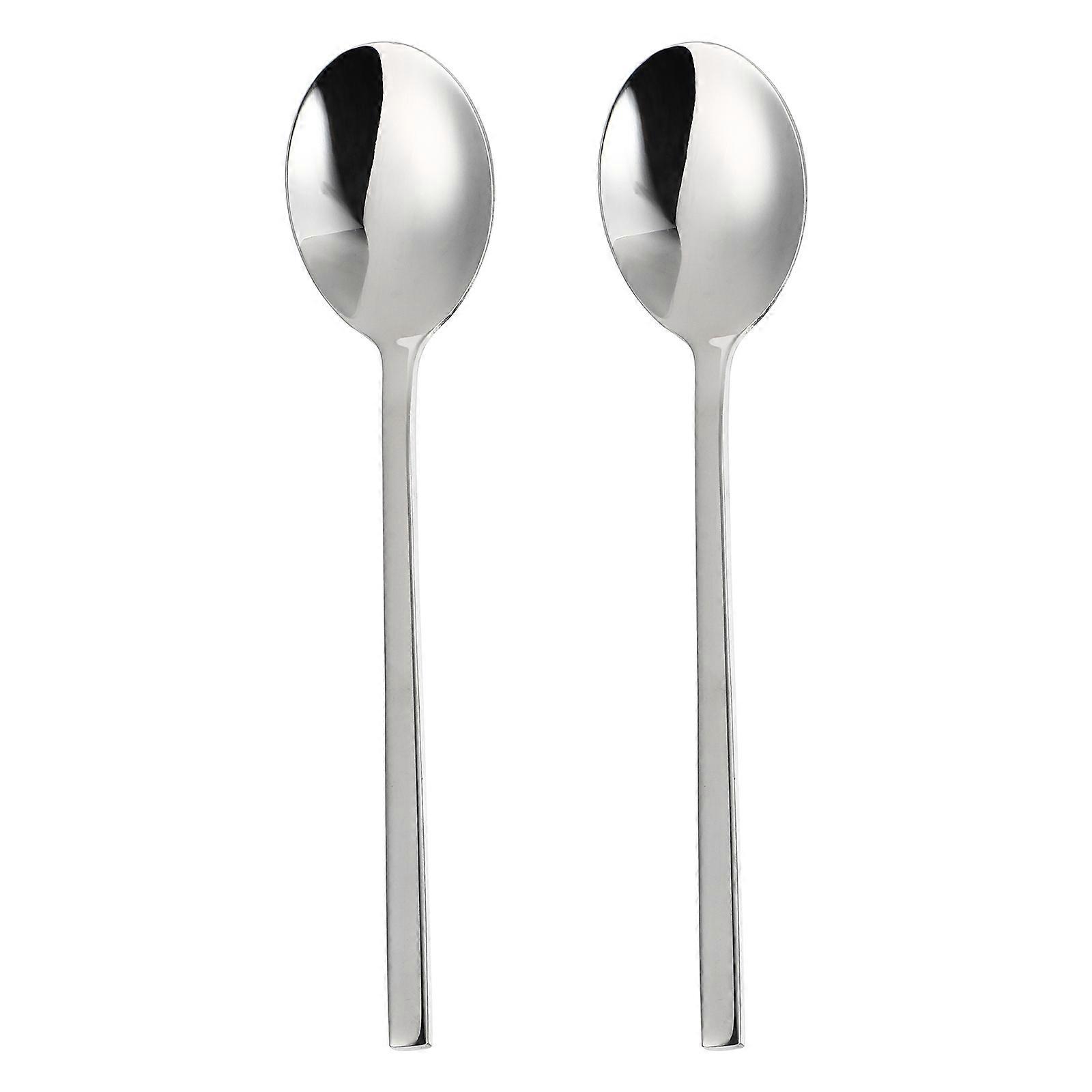 Stainless Steel Spoons Square Handle Long Spoon Dessert Serving Home Users 2Pcs