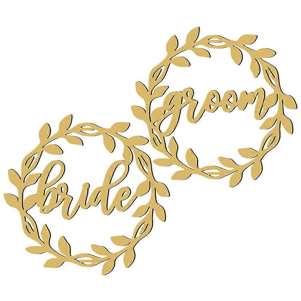 Bride Groom Chair Sign Wedding Signage Simple and Elegant Design 30X29.1CM Golden 1Set