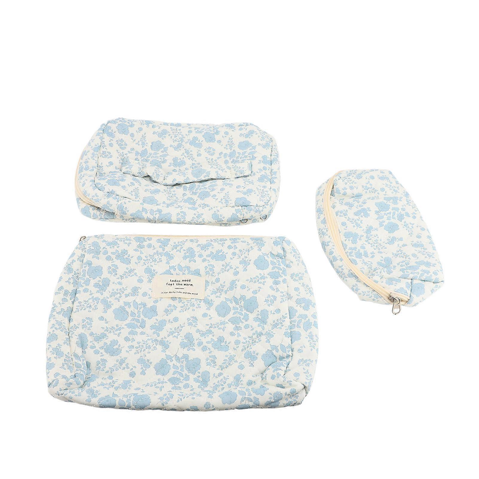 Cosmetic Bag Set with Handle Double Zip Lined Mesh Layere Portable Essential Cotton Toiletry Bag for Travel