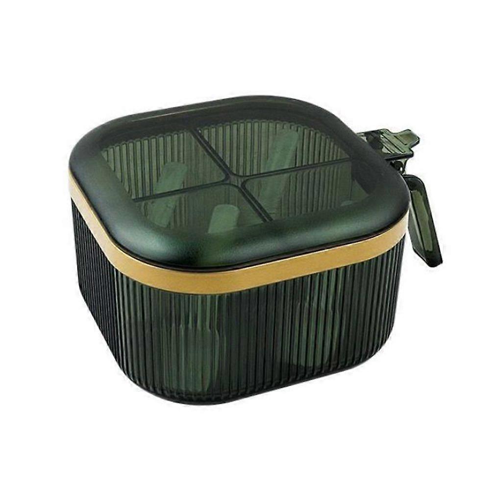 1 Set Kitchen Seasoning Box 4 Grids Salt Pepper Storage Container and Spoons Set