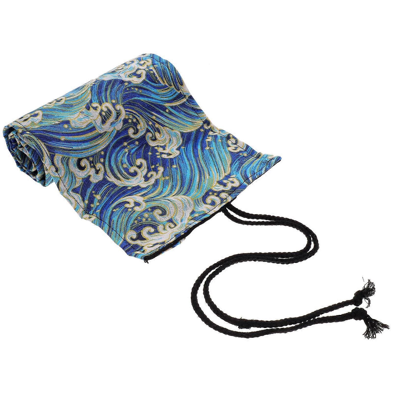 Pen Wrapping Bag Japanese Style Pencil Roll Up Organizer Blue 58X20cm For Art Projects 1Pack