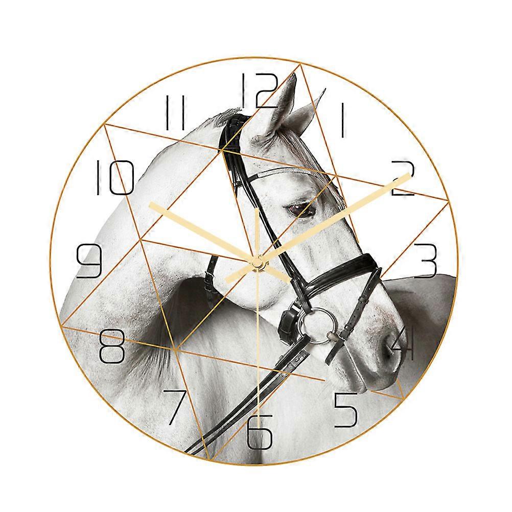 Modern Simple Wall Clock Luxury Horse Head Pattern Marble Silent Scanning Movement 30x30x0.2 Cm 1Pack