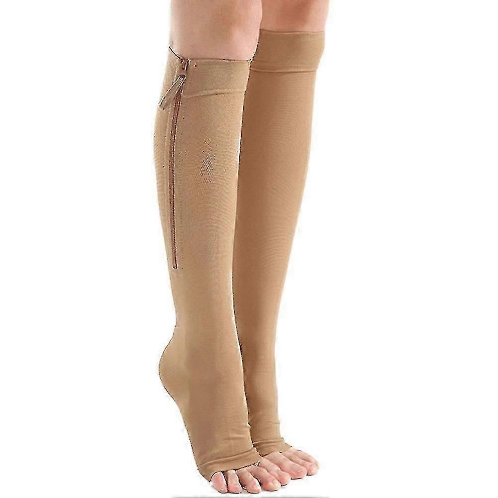 Easy Wear Compression Socks Calf Height Open Toe Support Stockings With Zip For Men Women