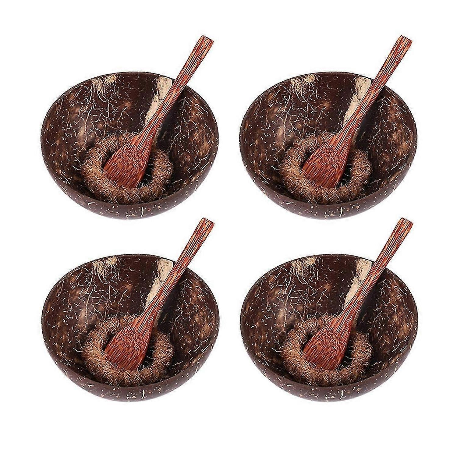 1 Set of Natural Coconut Shell Bowls with Spoon and Stand Suitable for Ice Cream, Desserts, Rice, Sn