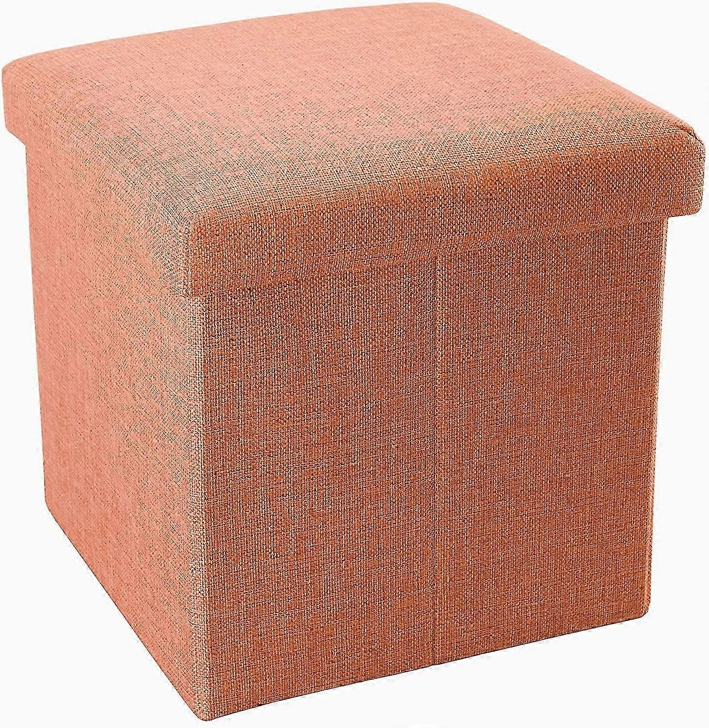 Space-Saving Mandarin Orange Foldable Pouf - 30cm Linen-Look Storage Ottoman & Stool