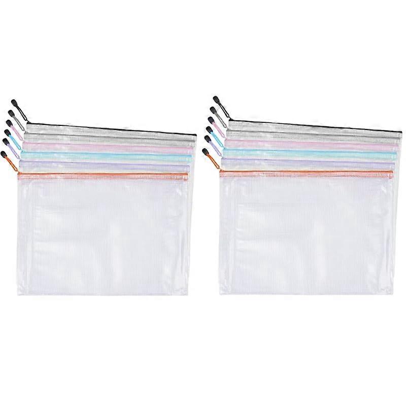 A5 Mesh Zipper Pockets, 12-Pack Plastic Document Folders, 6 Color Options, Zipper Bags for Students, School, Office Use