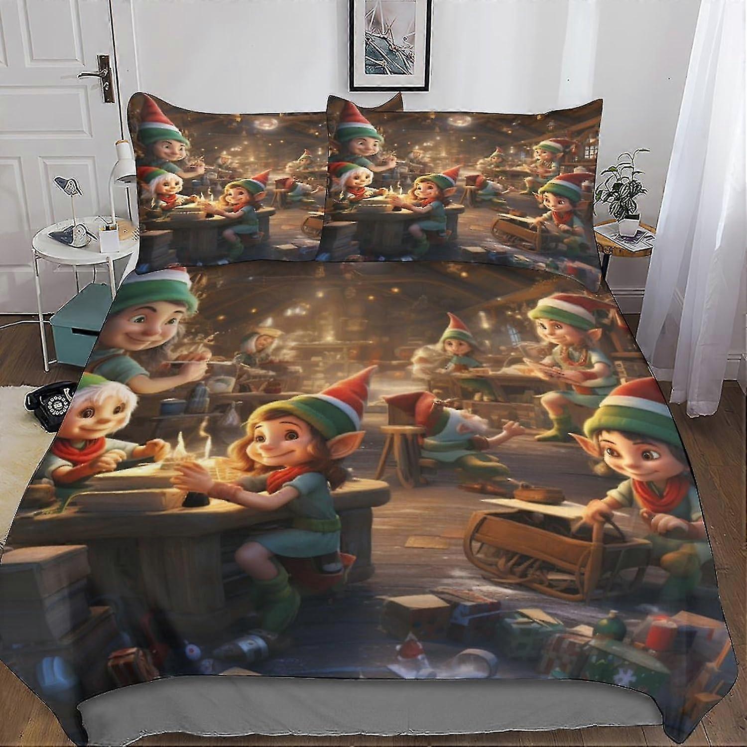 Drukowany w 3D zestaw poszewek na kołdrę Christmas Elf Soft Microfibre Magic Dwarf Quilt Pokrowce Hotelowa jakość pościeli z poszewką na poduszkę