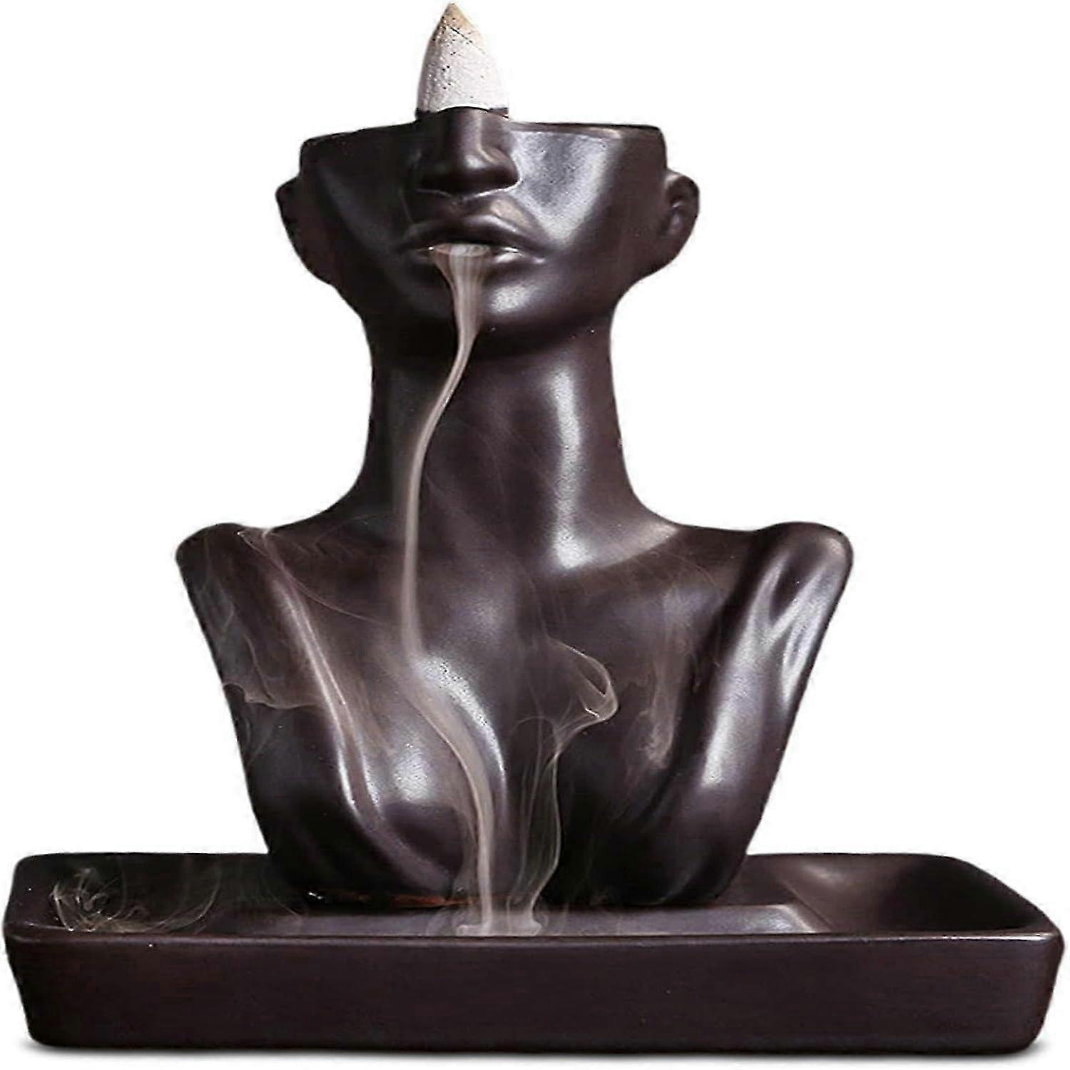 Statue Backflow Incense Holder Waterfall Burner, Bust Waterfall Incense Holder, Ceramic Statue Incense Burner, for Aromatherapy Decor Meditation Gif