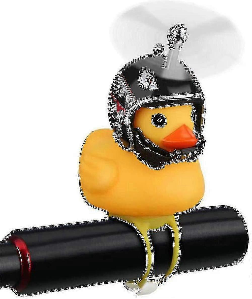 Rubber Duck Bike Horn With LED Lights, Cute Propeller Handlebar Bicycle Accessories, With Hard Hat Little Yellow Duck (black)