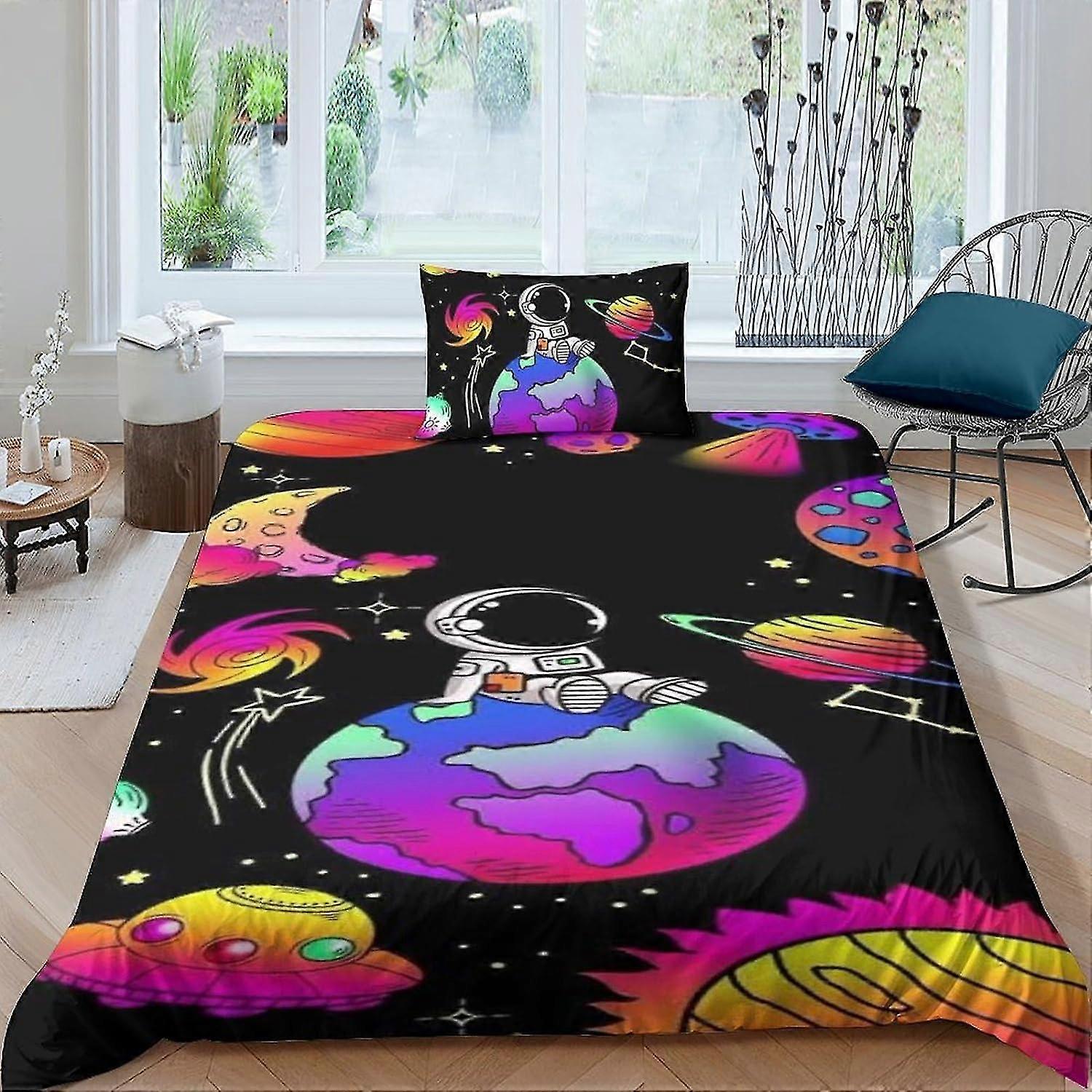Astronaut Themed Bedding Set, 3D Space Quilt Duvet Cover Sets, Soft Space Bed Cover, Zipper Duvet Set for Single Bed