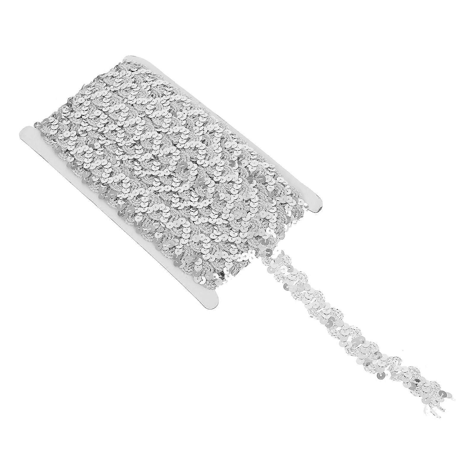 Sequin Braid Trim for Decoration Silver Polyester Material Can Be Cut Freely 1 Roll