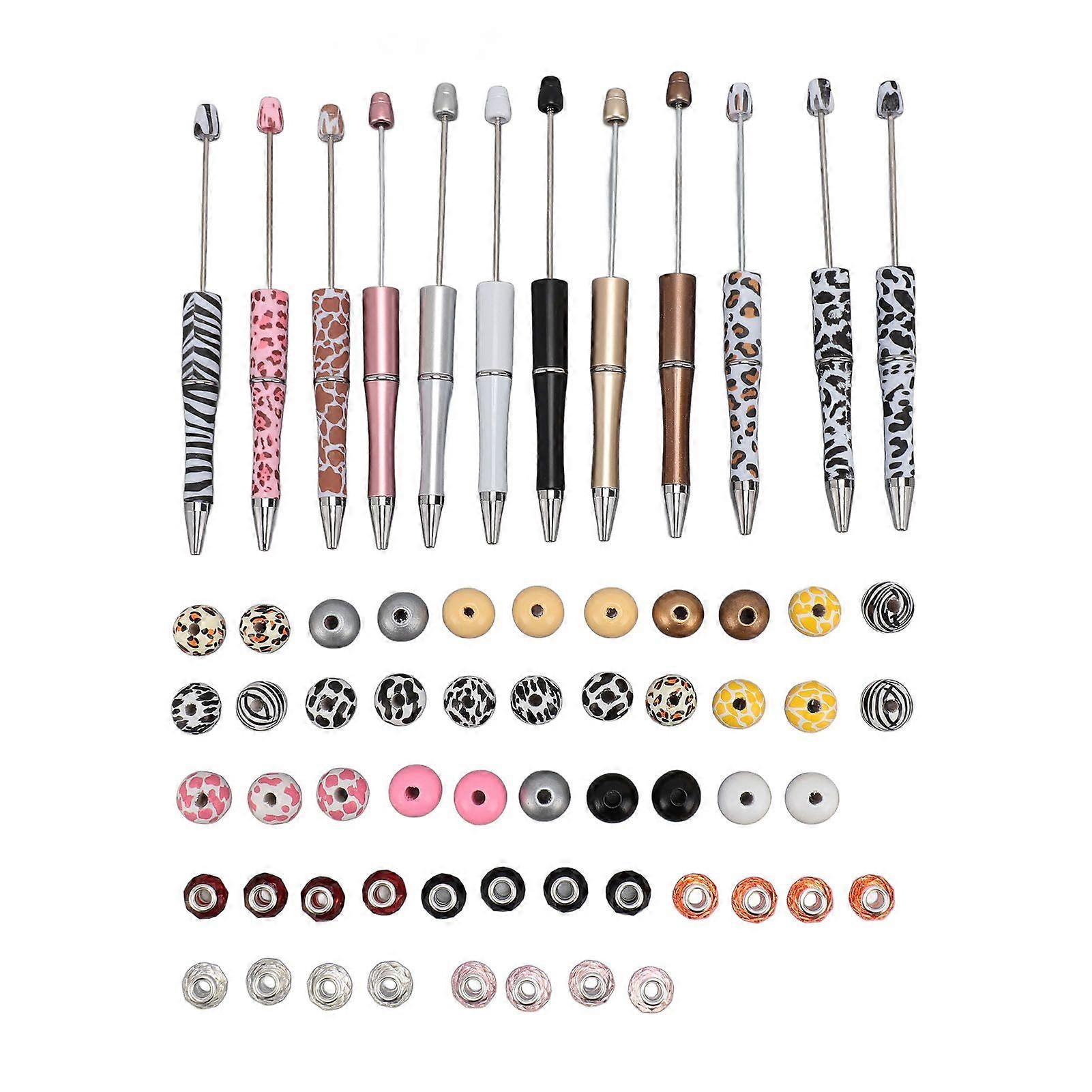2025 Latest Model  12 Sets Beadable Pens Kit DIY Assorted Bead Pens Leopard