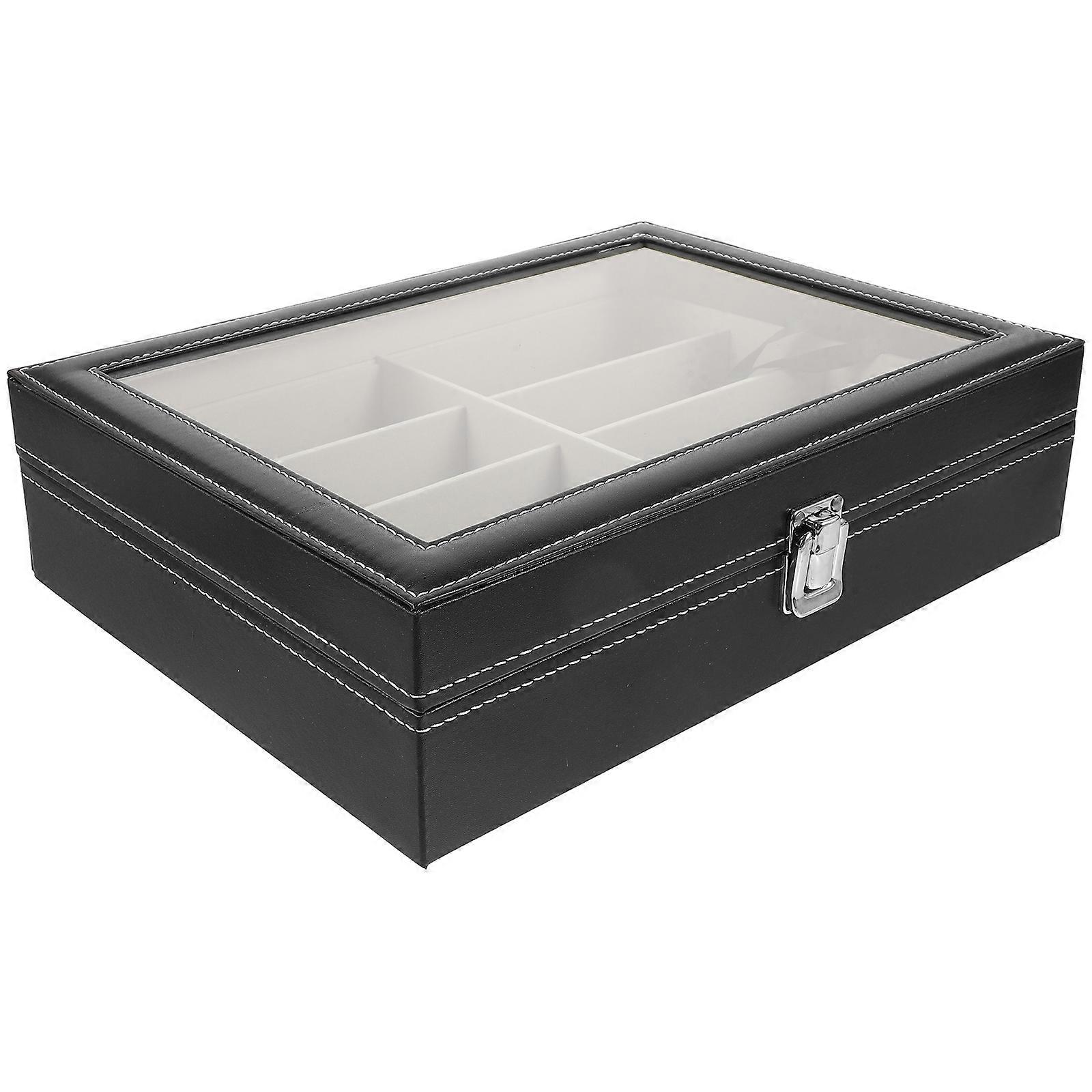 Sunglass Display Case Multi-Compartment Glasses Case Display Purposes Artificial Leather Density Board Scratch-Free 1Pack