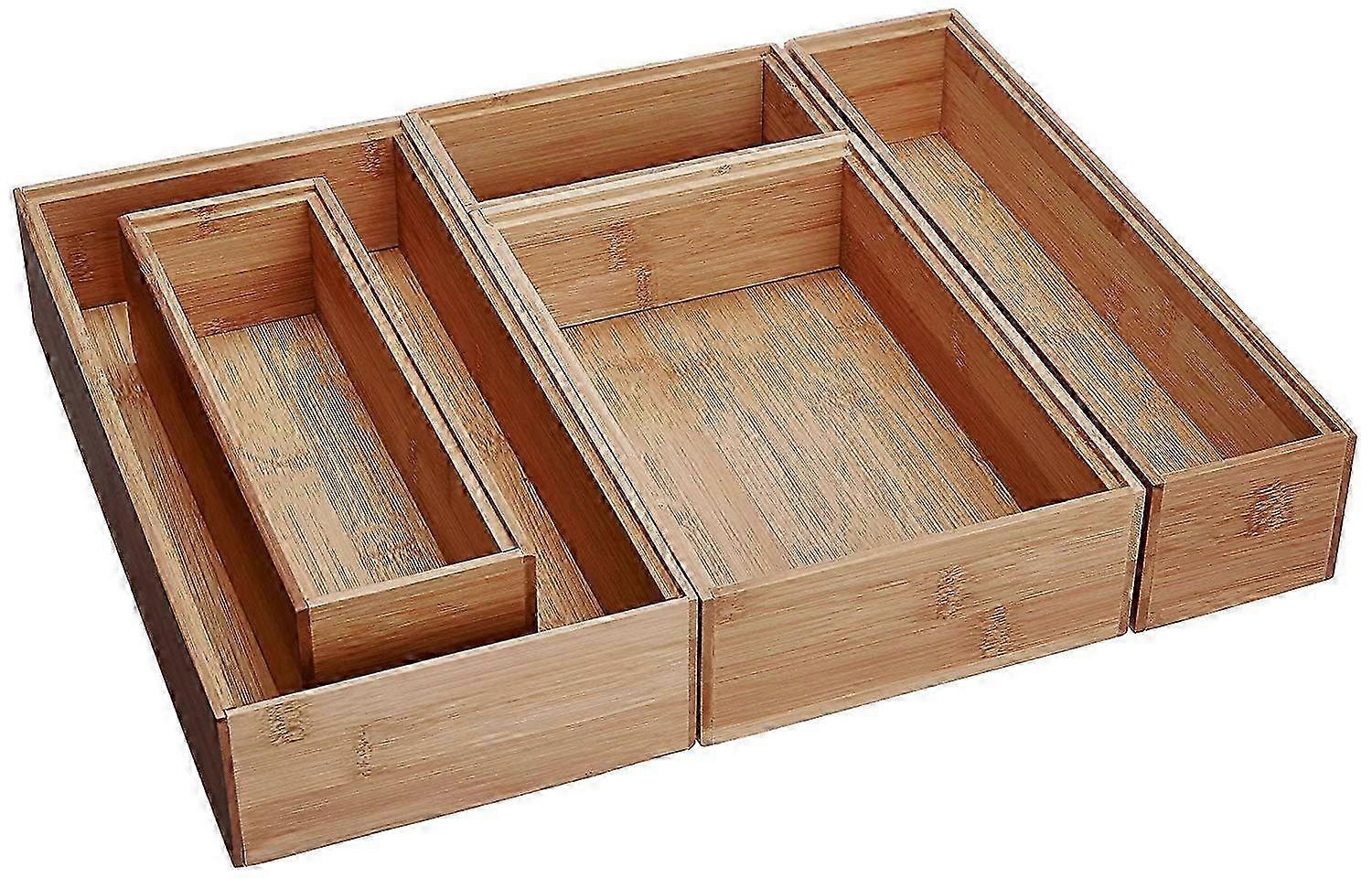 5 Pack Bamboo Drawer Organizers in Various Sizes for Home Organization