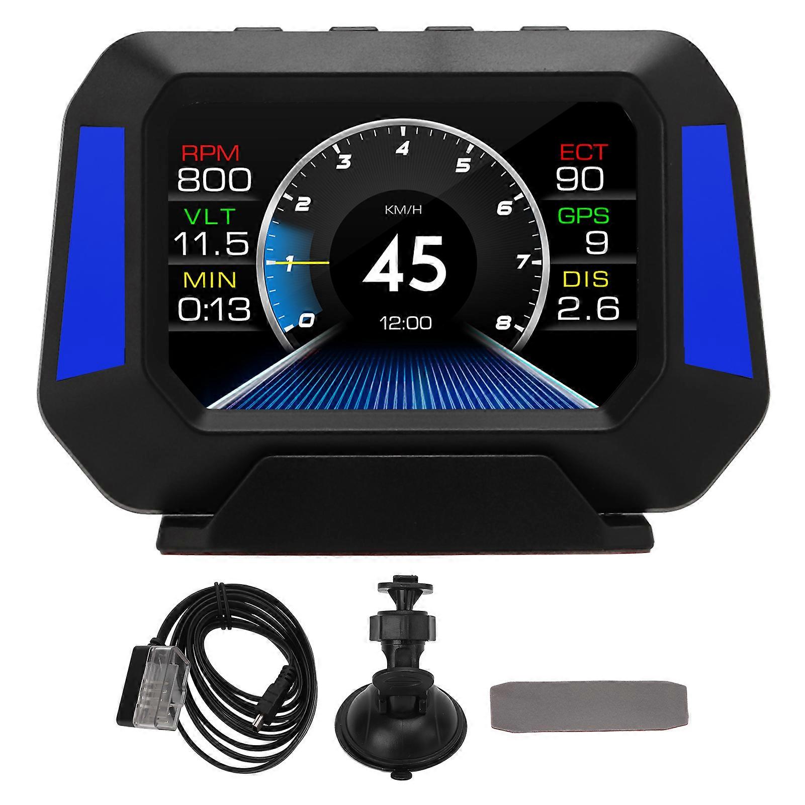 Smart Gauge 3in Digital Speedometer Car HUD Display OBD2+GPS Mode with Slope Meter Compass Speed Tach Warning