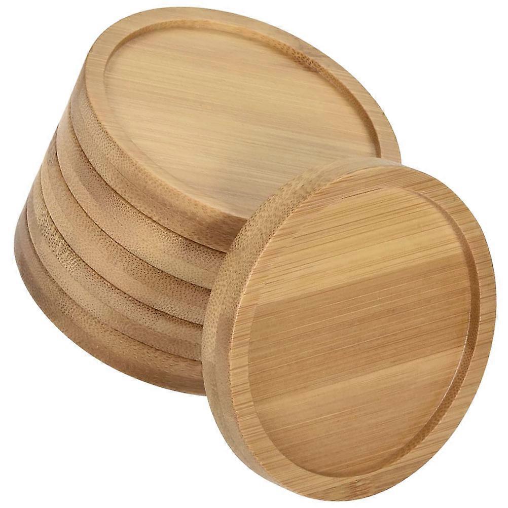 Flowerpot Saucer Bamboo Trays Office Use Prevent Scratches Round Shape 4.7×4.7×0.4in 6Set