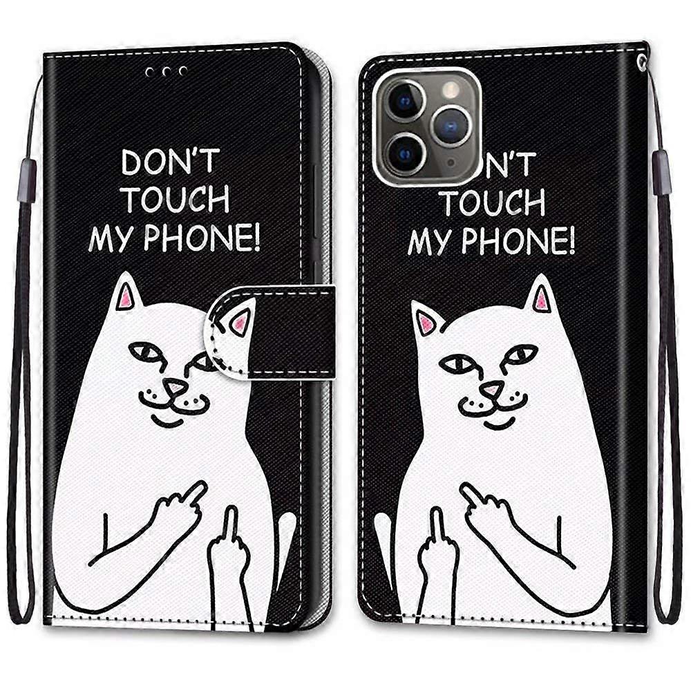 Nadoli Leather iPhone 12 Pro Max Case, Funny White Cat Wallet with Strap