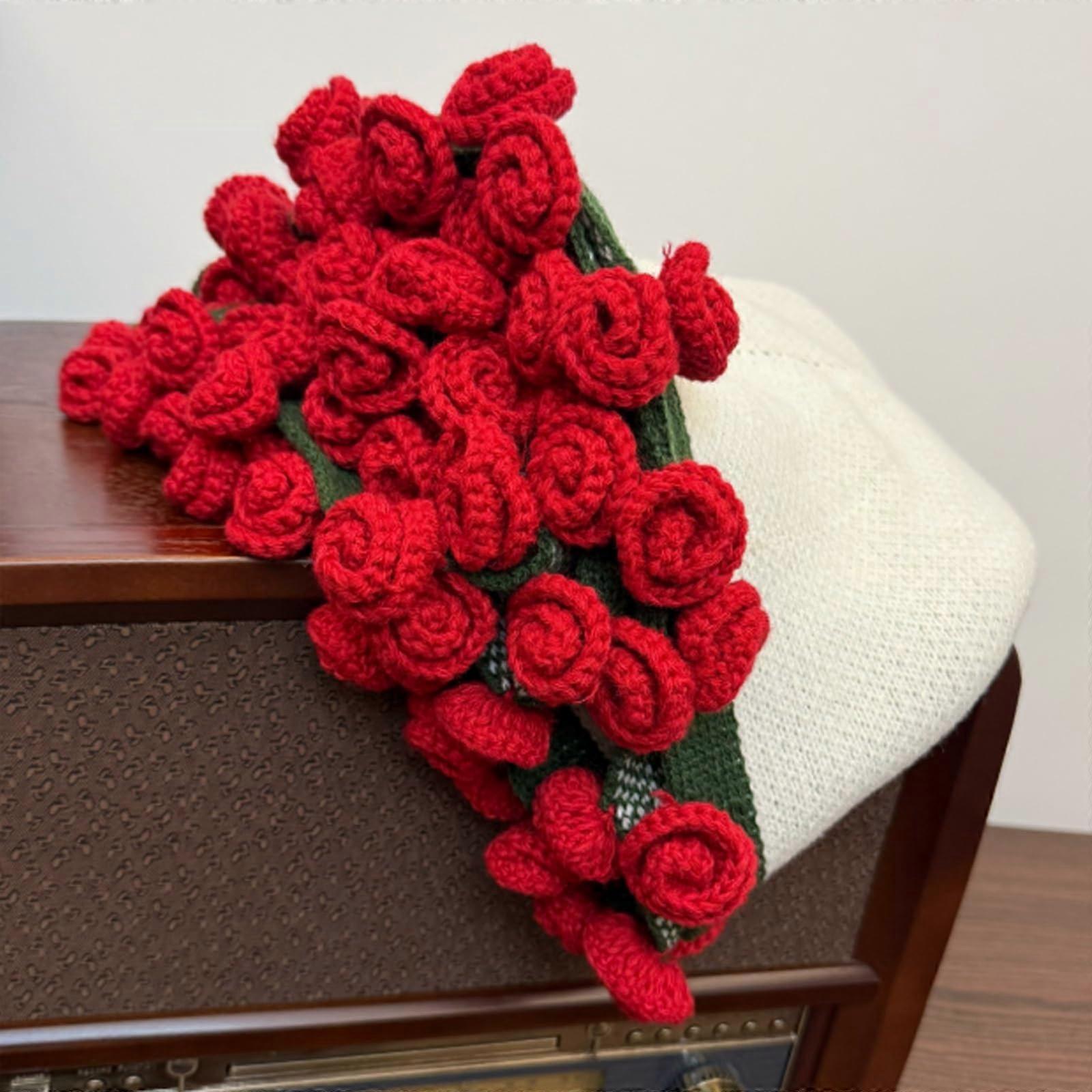 Flower Bouquet Blanket, DIY Crochet Kit, Woolen Knitted Rose Blanket, Soft Foldable Design, 4.75 cm x 75 cm
