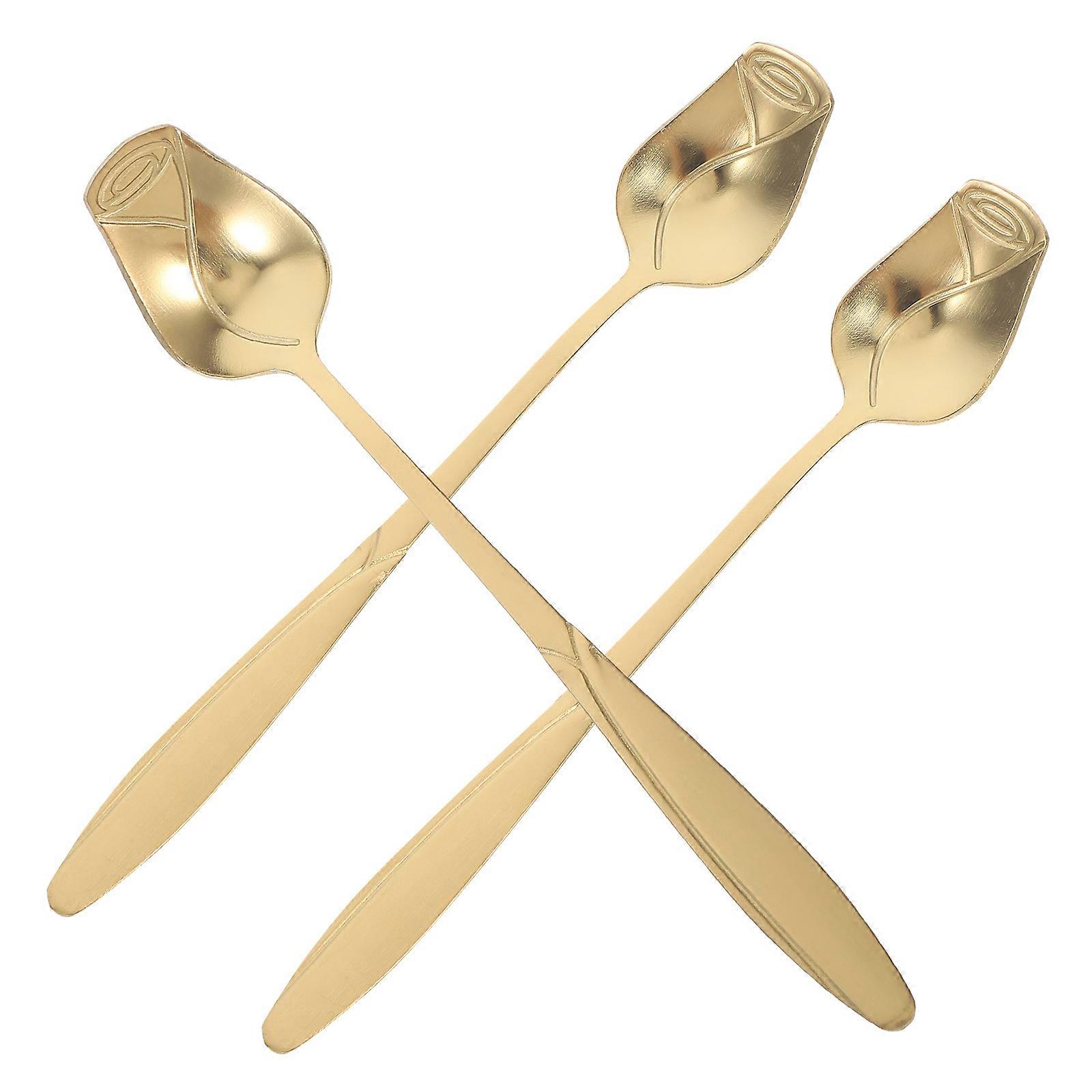 Flower Spoon Decorative Spoon Rose Flower Shaped Tea Spoons For Dining Experience General Users 3Pcs