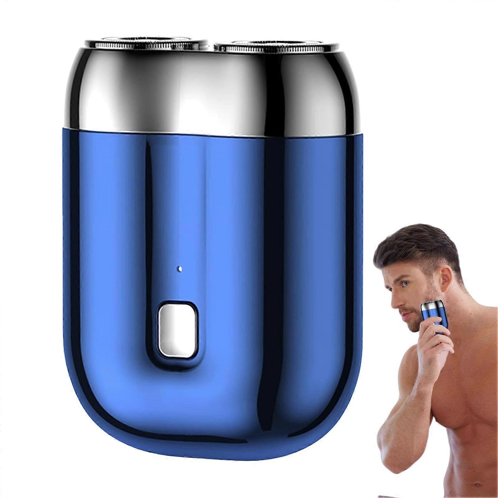 Mini Razor Portable Waterproof Electric Shaver for Men, Compact Double Head Travel Shaver in Blue, Pocket Size Design