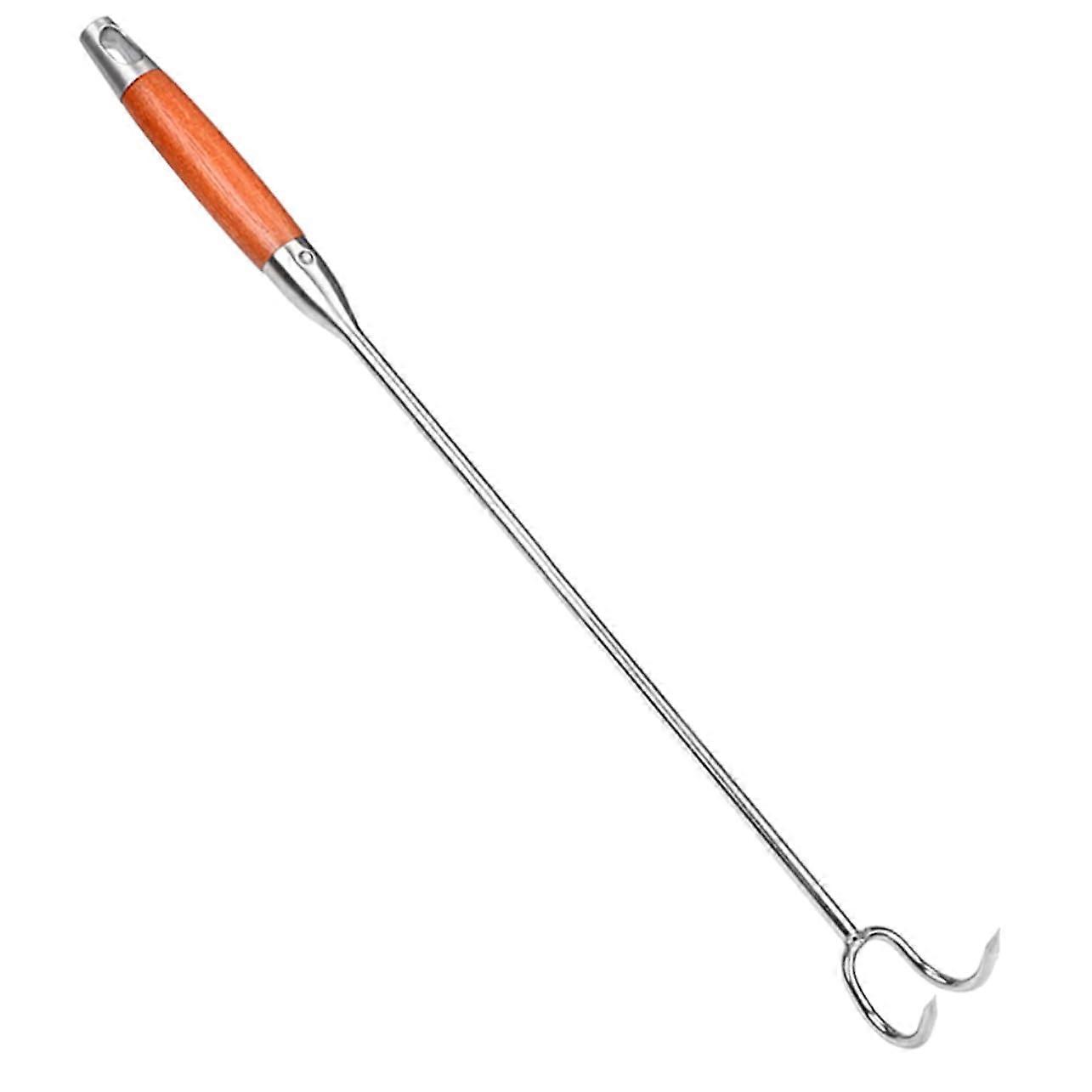 Fleischhaken BBQ Grill Hook with Heat Resistant Wooden Handle, Rustproof Meat Cooking Tool for Camping and Parties