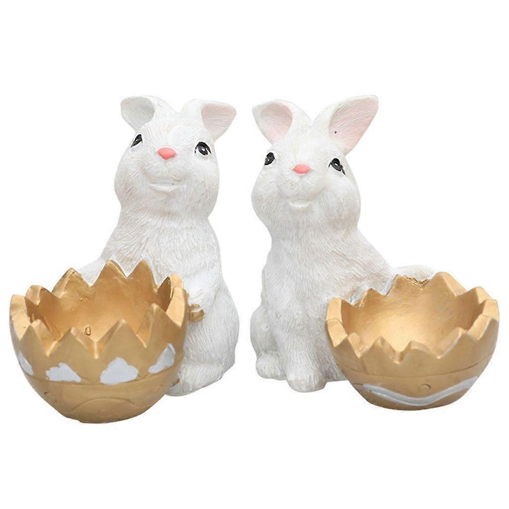 2pcs Resin Rabbit Decorations Spring Easter Rabbit Figurines for Garden Home