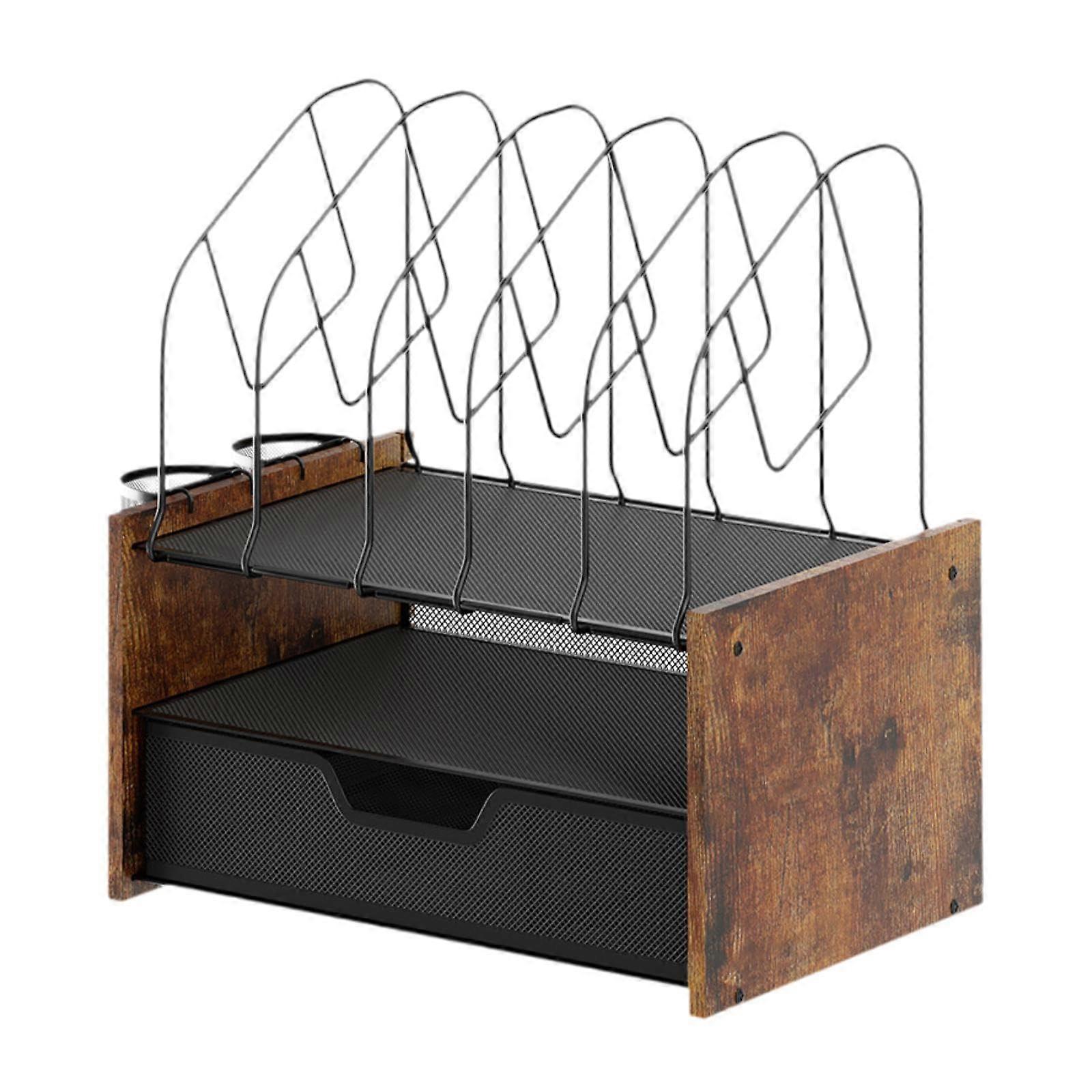 Mesh Desk Organiser with 3-Tier File Holder, Vertical Letter Tray, Paper and Pen Storage for Home and Study