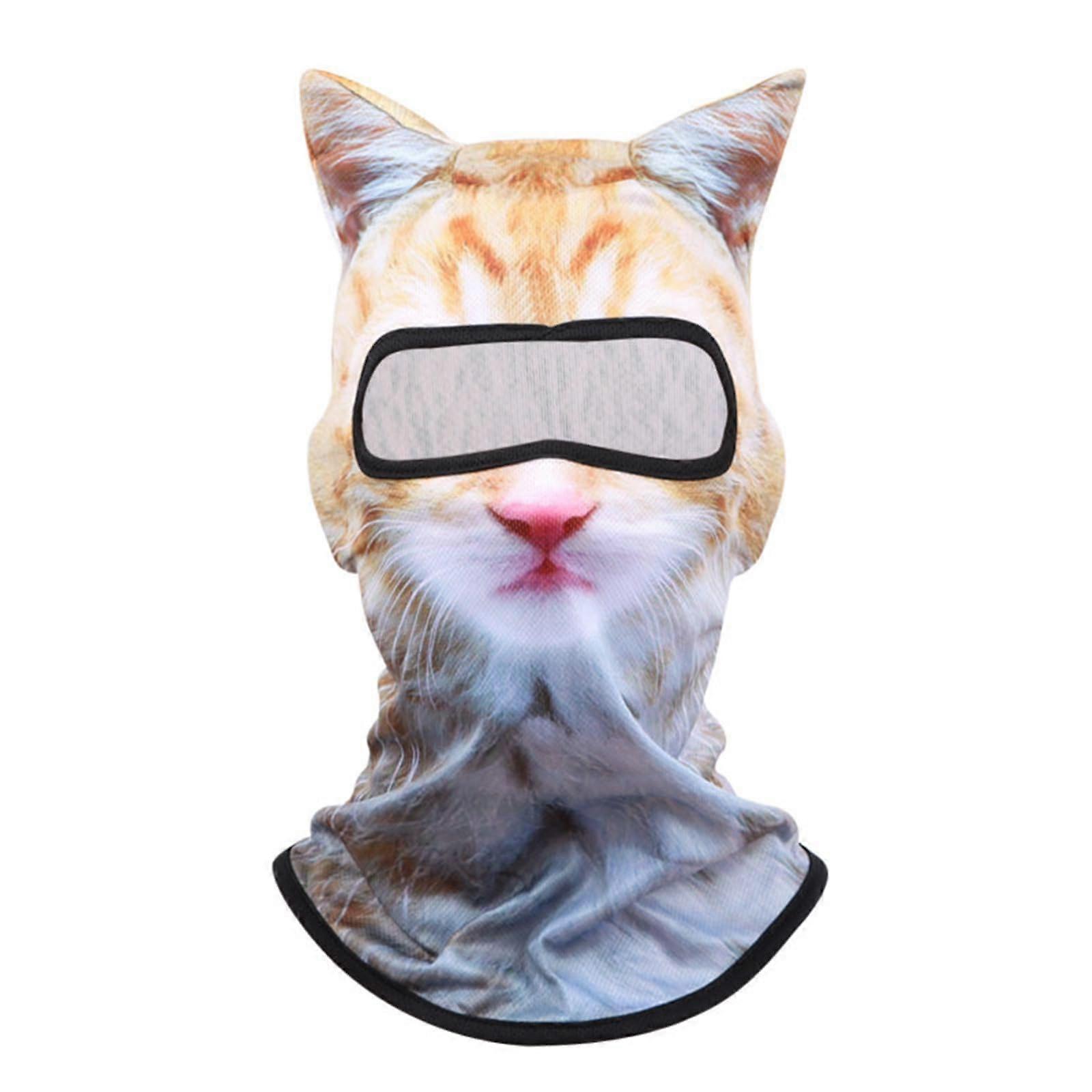 Full Face Cat Mask Balaclava 3D Cat Face Design One Size Yellow For Motorcycle Cycling Ski Snowboard