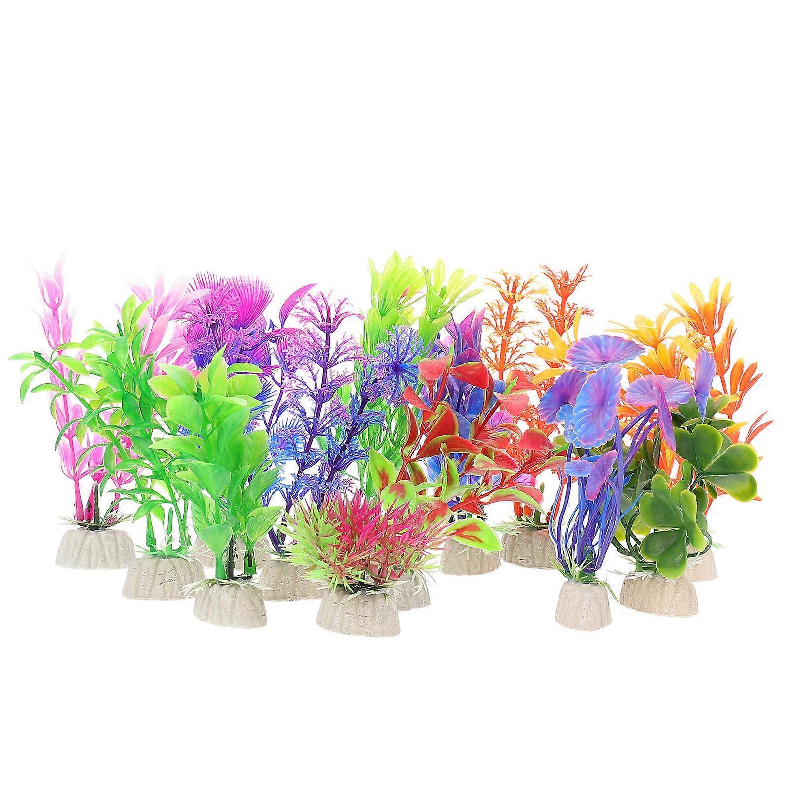 1 مجموعة نباتات أحواض السمك الاصطناعية واقعية لتزيين خزان الأسماك ، زخرفة عشب مائي نابضة بالحياة للمناظر الطبيعية المائية ، الأسماك آمنة وسهلة