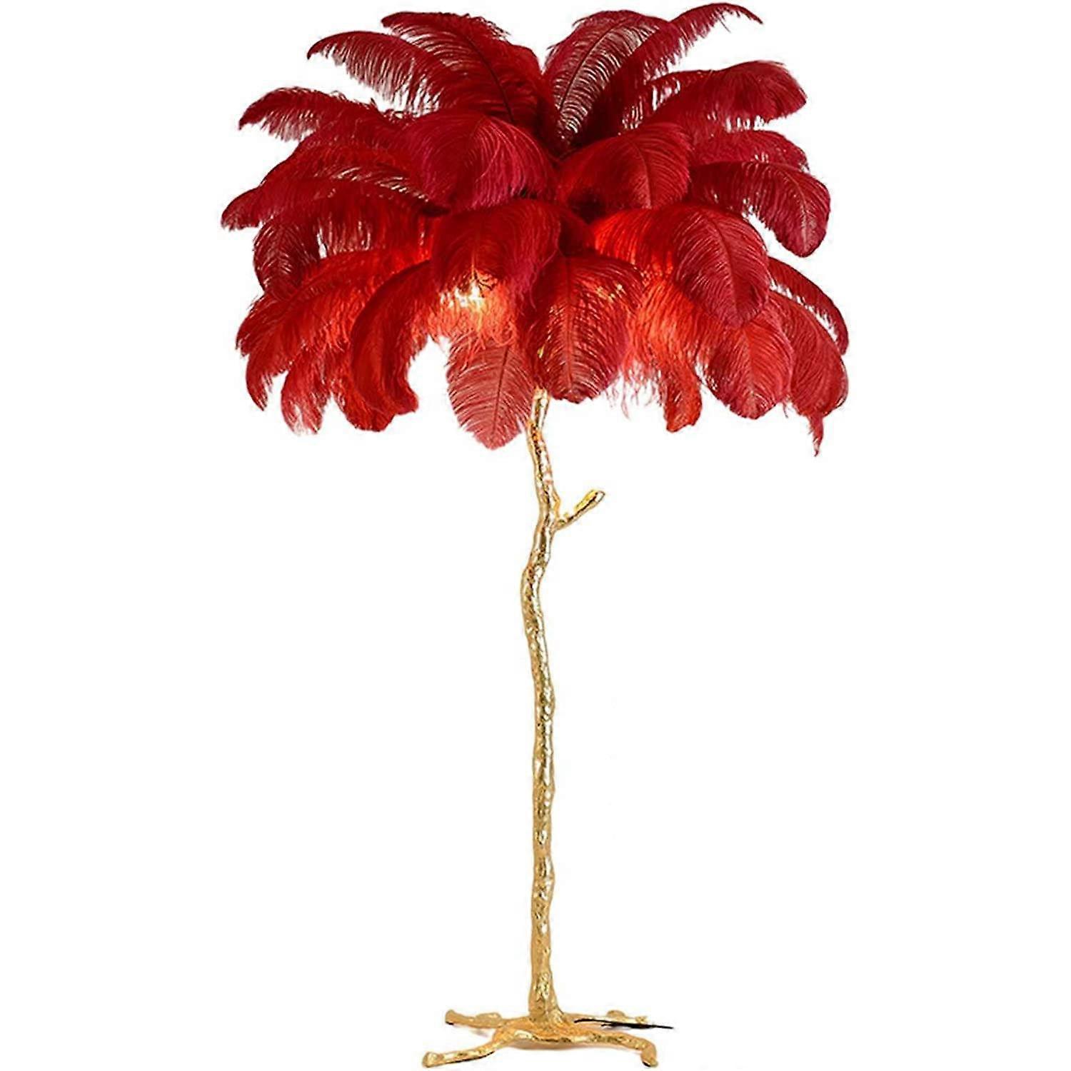 Modern floor lamp with dimmable golden body, ideal for bedroom decor, includes E14 LED bulb (red, 80 cm).