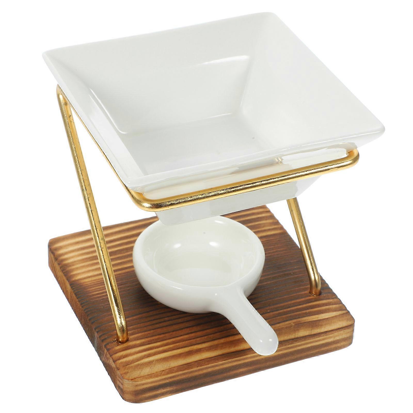 Ceramic and Wood Essential Oil Burner with Iron Frame for Home Multi Color 7.5 x 4.3 Inches