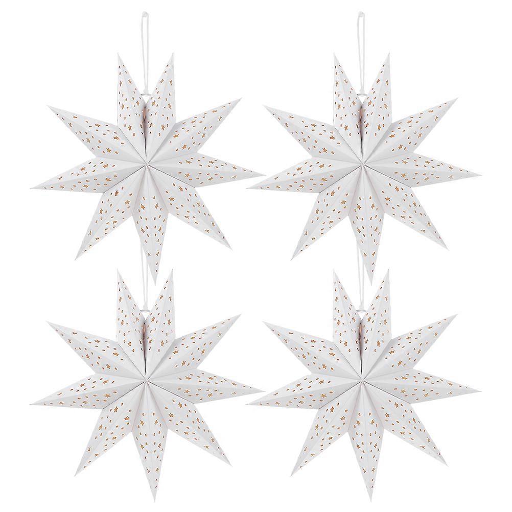 White Paper Star Lights Hanging Decorations for Ceiling Party Christmas Unique Nine Pointed Star Design 4 Pcs