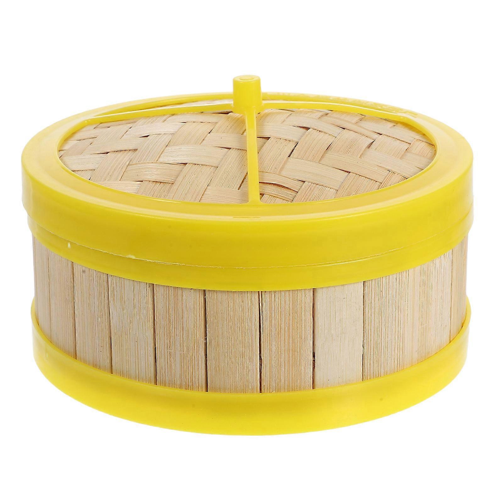 Bamboo and Plastic Mini Food Steamer Model for Decoration Creative Beige Kitchen Accessory 3.5x2.5 Inches