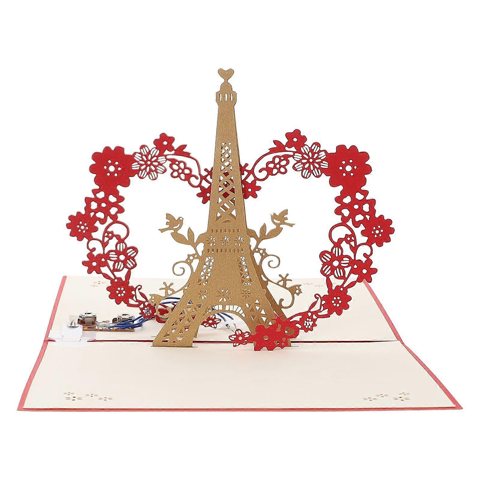 1 Set Glowing Eiffel Tower 3D Three-dimensional Birthday Holiday Card for Gift