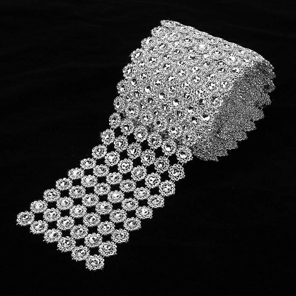 5yard/roll 6 Rows Silver Plastic Diamond Mesh Wrap Roll Rhinestone Ribbon Decoration