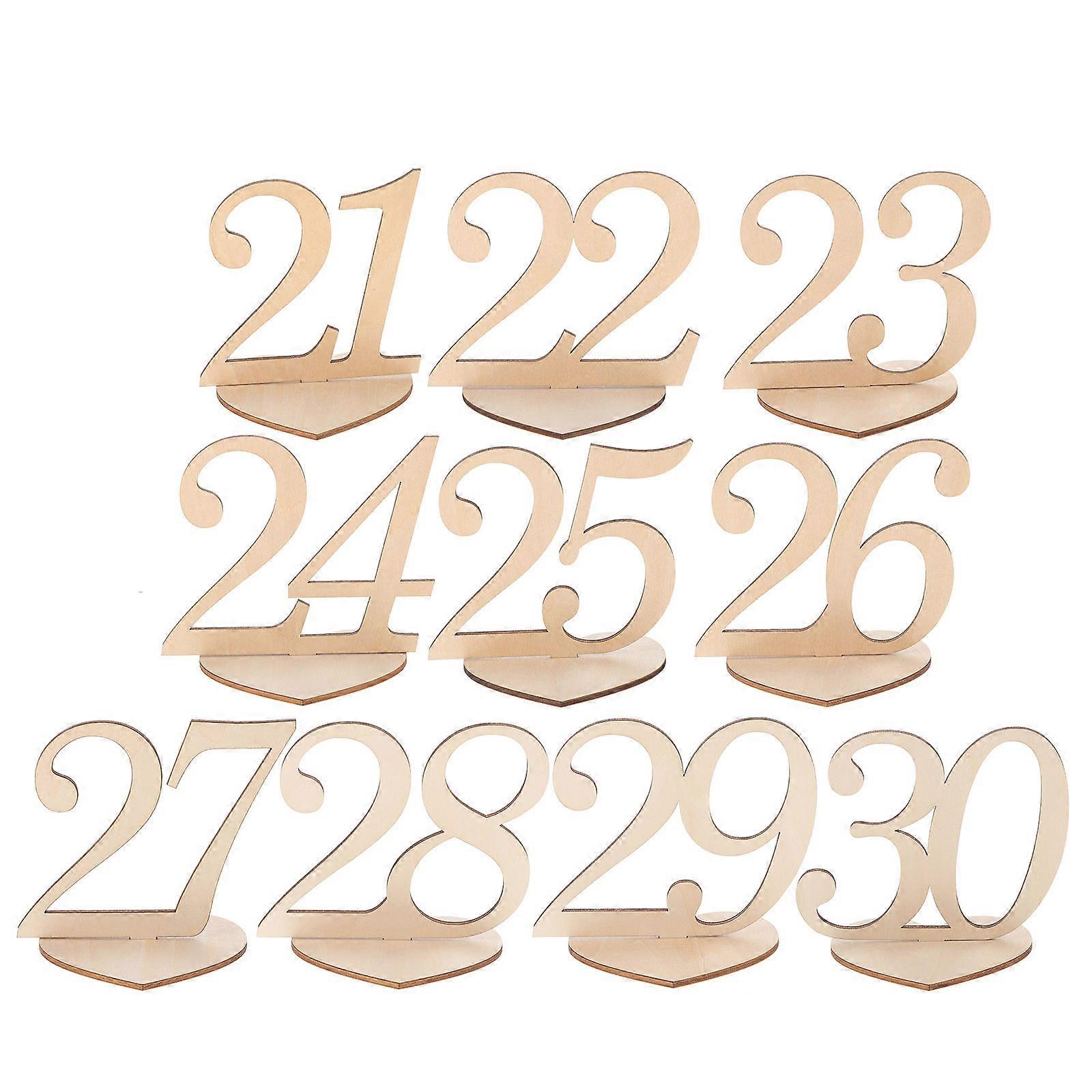 Wooden Wedding Table Numbers 10Pcs Khaki with Stable Heart Bases for Home
